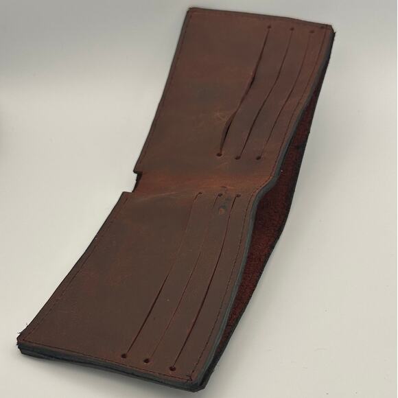 Minimalist Handmade Oaxaca Dark Chocolate Thick Leather Bifold Wallet Men - Picture 8 of 10